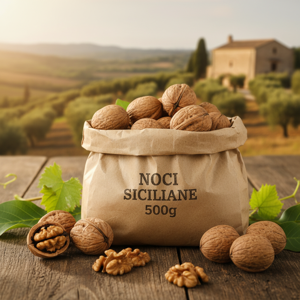 Sacchetto di noci siciliane con guscio da 500g
